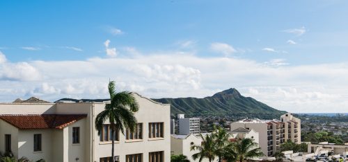 Chaminade buildings with Diamond Head in the background