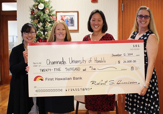 First Hawaiian Bank presenting check to Chaminade University