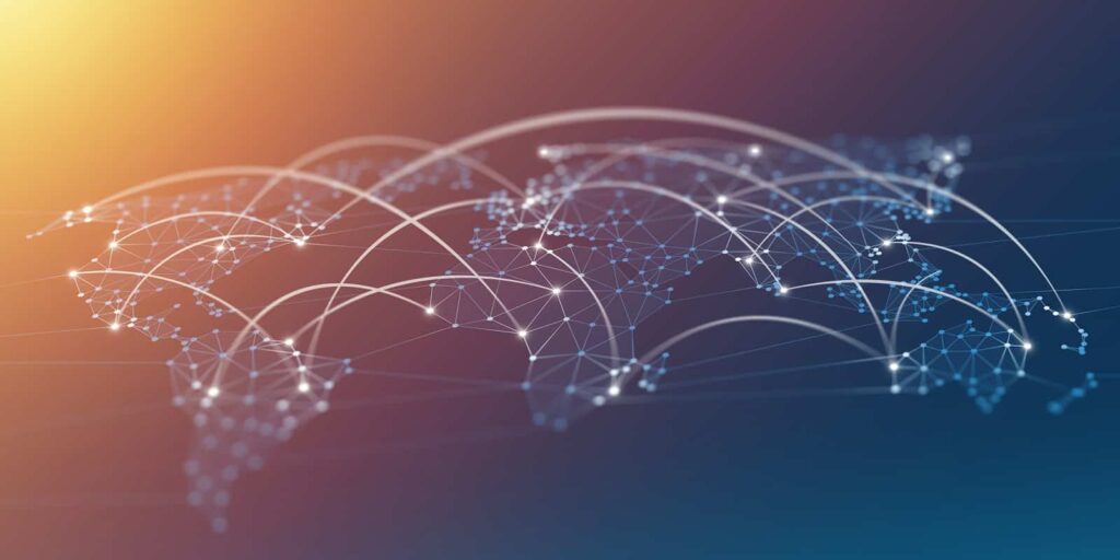 Network Connections World Map Polygon Graphic Background with Connected Lines