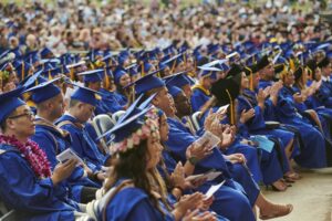 graduates clapping during the Spring 2022 Commencement at Waikiki Shell