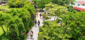 students walking around campus