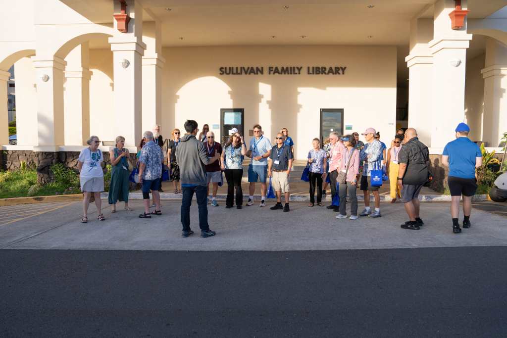 Guests enjoying a campus tour to kick off the 2025 Silversword Reunion weekend.